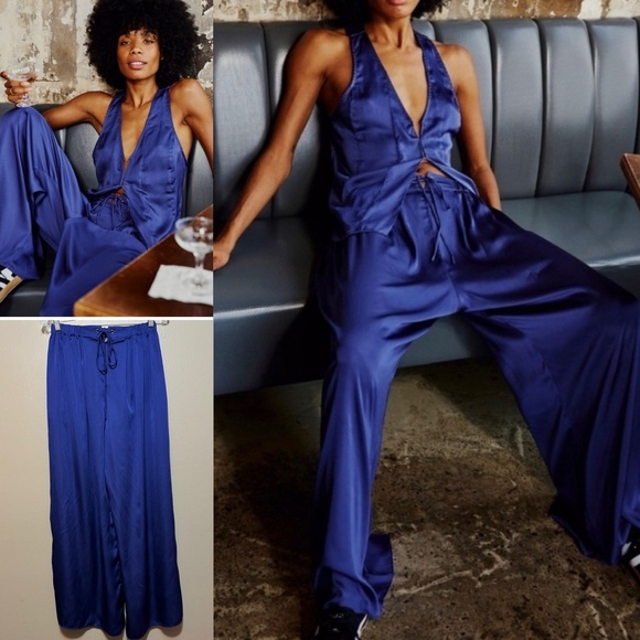Free People Intimately Free Wine- Down Satin Lounge Pants - Picture 1 of 9